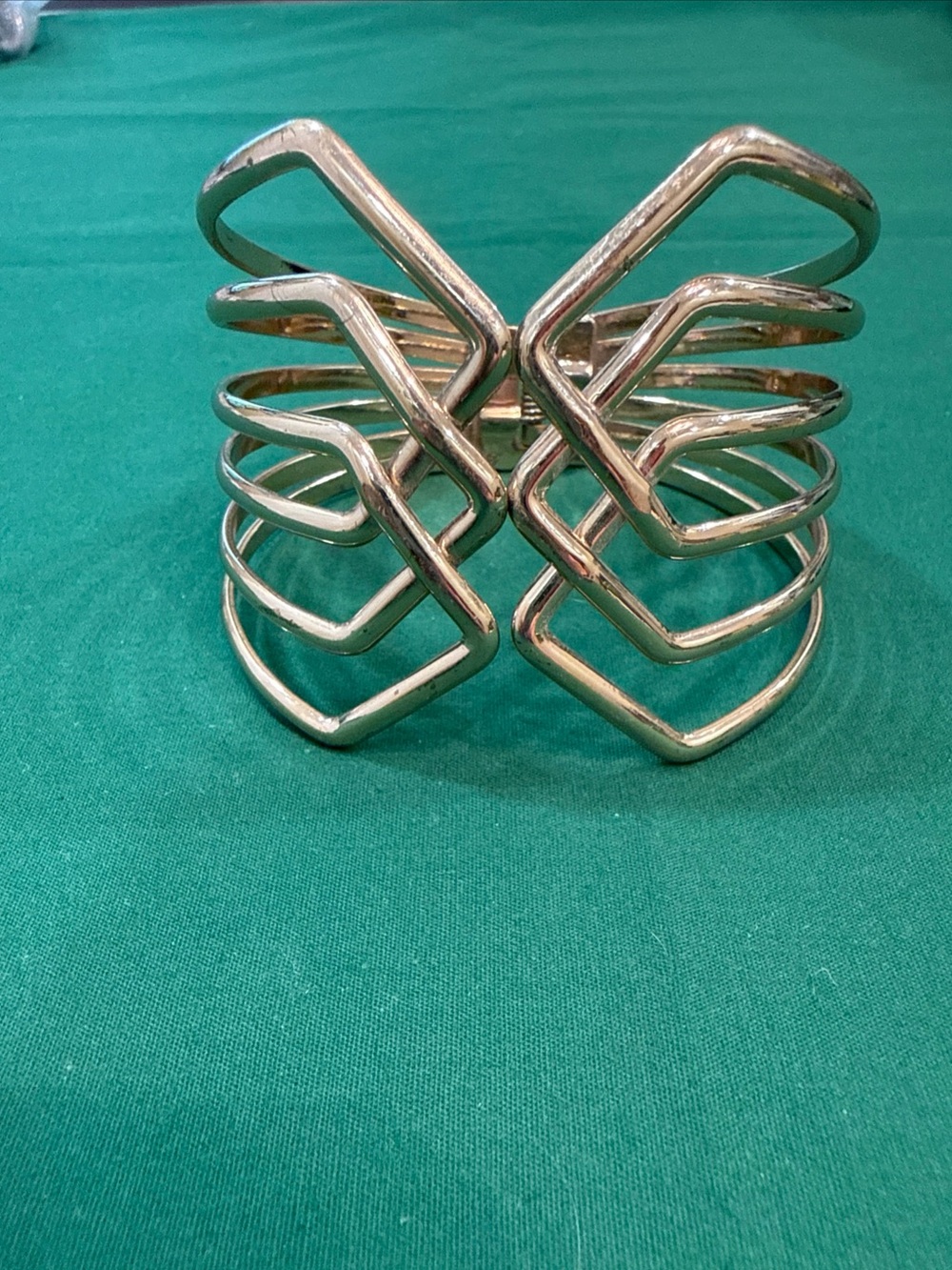 Gold-Tone Geometric Open Cuff Bracelet - Elegant Women's Jewelry 43E